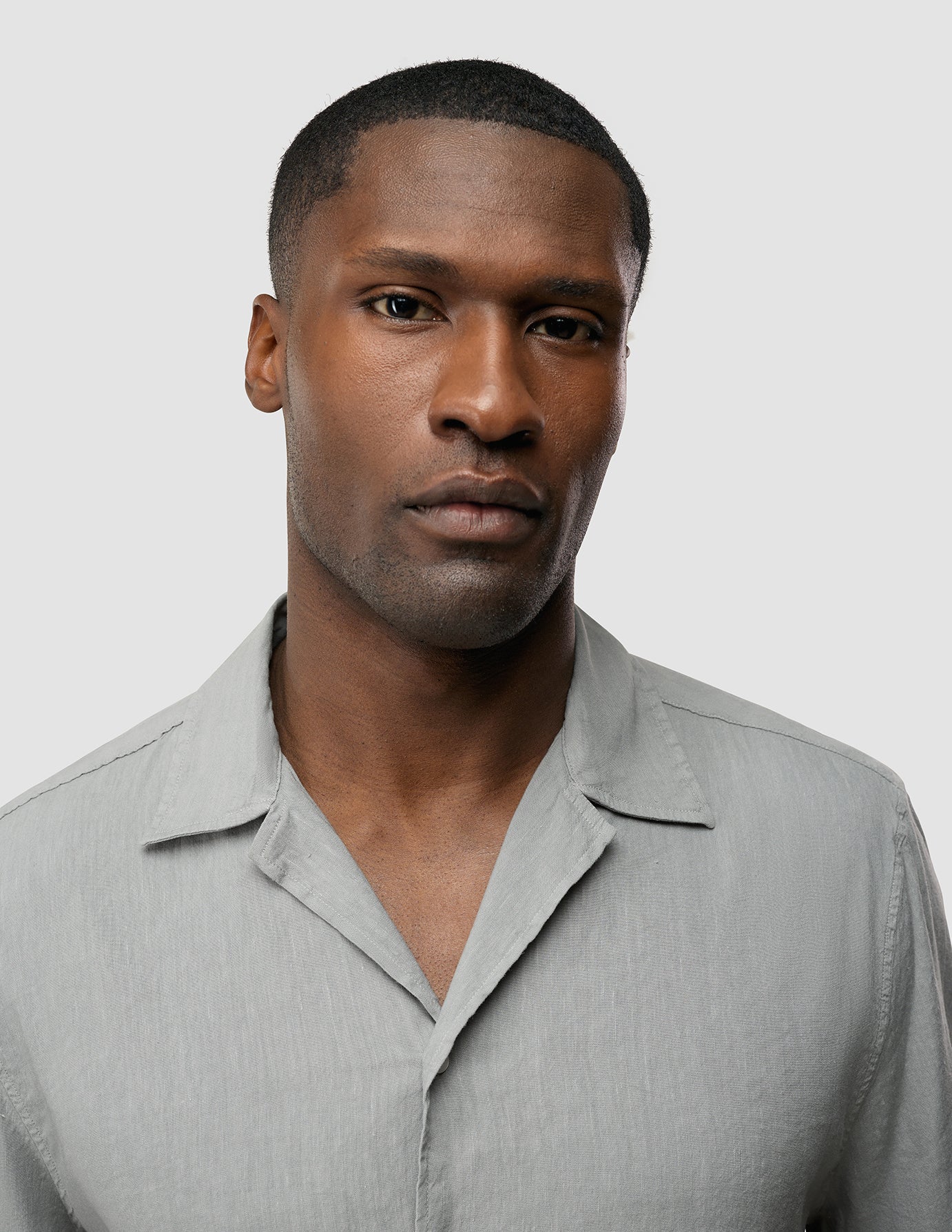 Refined Linen Bowling Short Sleeve Shirt Stone Grey